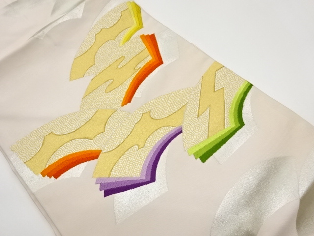 リサイクル　地紙に雲・ヱ霞・松皮菱模様織出し名古屋帯